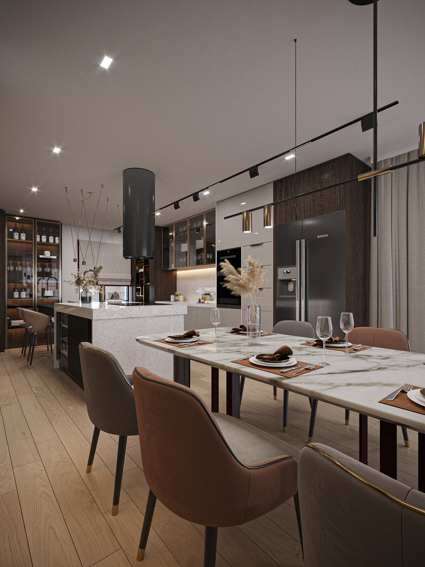 Anastasiya Gushchina丨别墅丨Livingroom and Kitchen Design-4