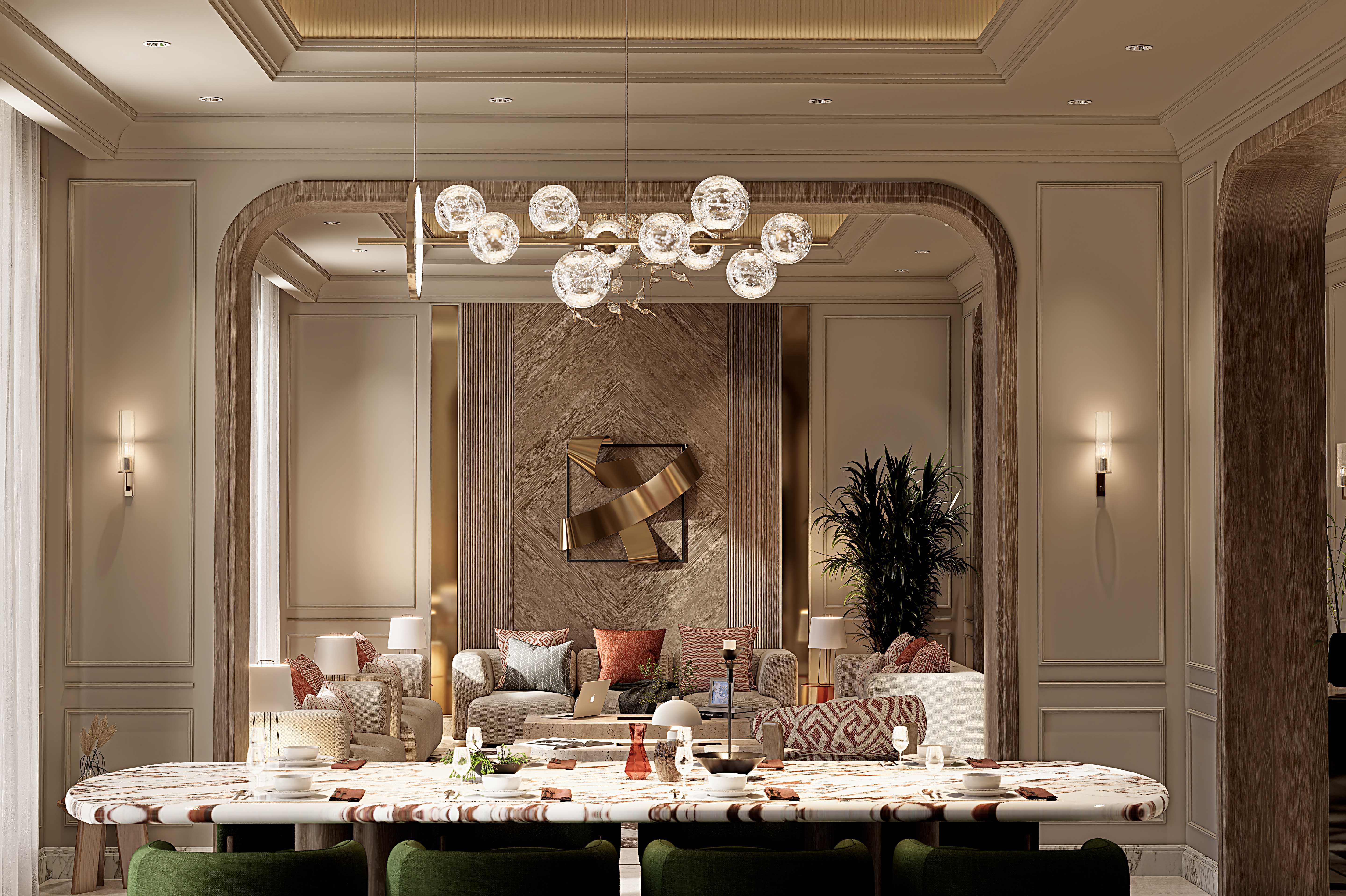 正式起居与餐厅空间设计丨阿联酋-3