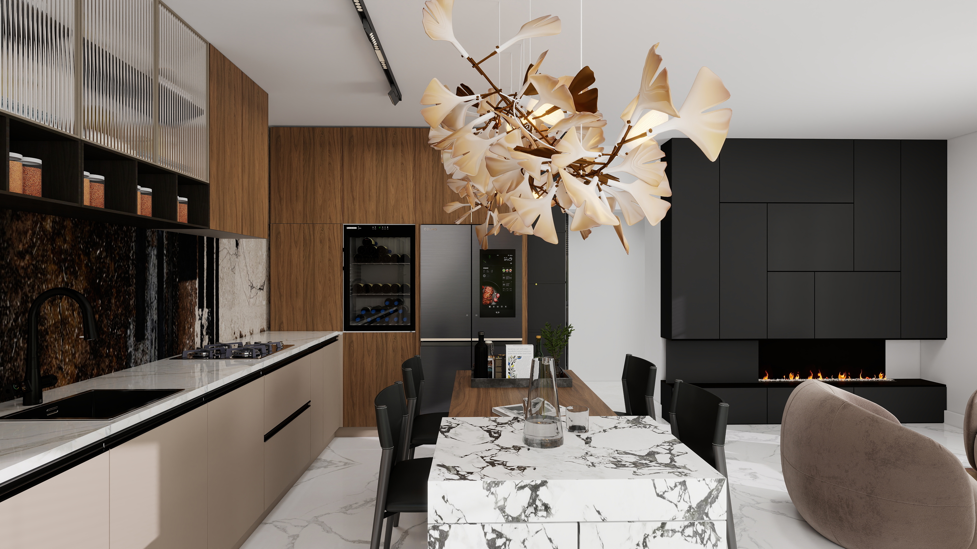 Modern Living Room & Kitchen | Interior Visualization-3