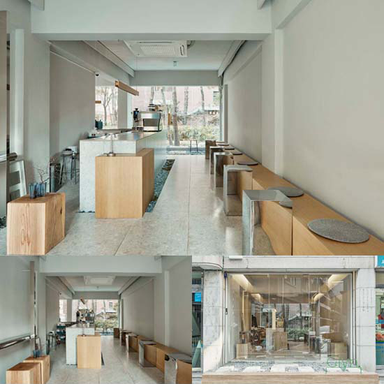 白色与木纹的 12 平米迷你咖啡馆设计-1