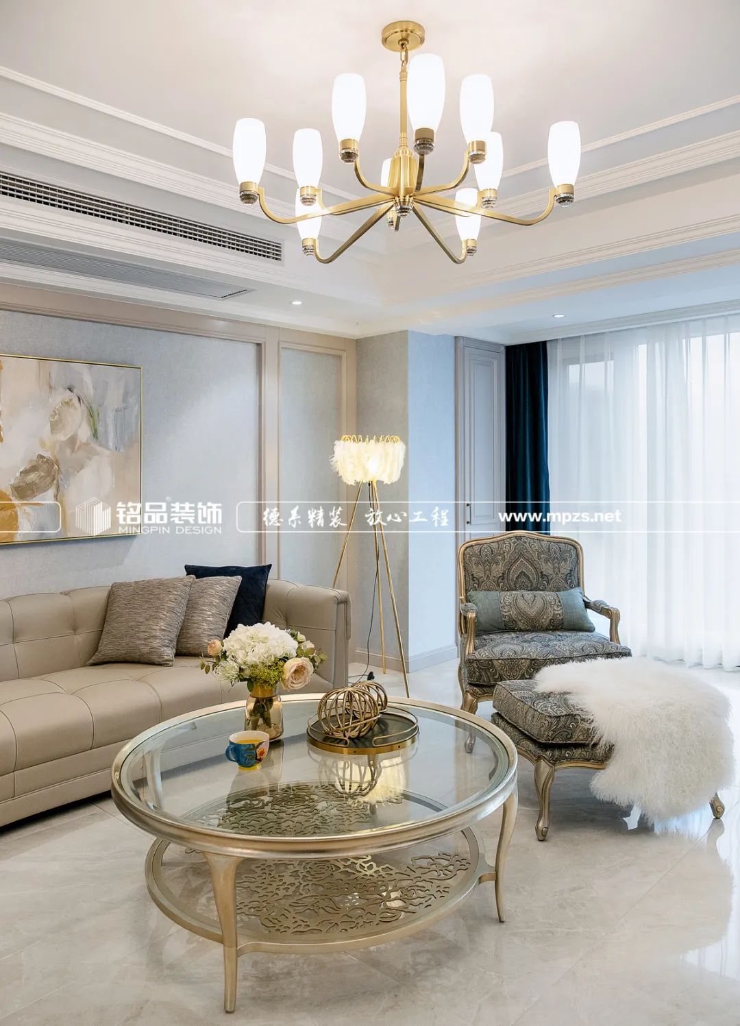 150㎡美式轻奢婚房，沁蓝米咖配色展现小资情调-35