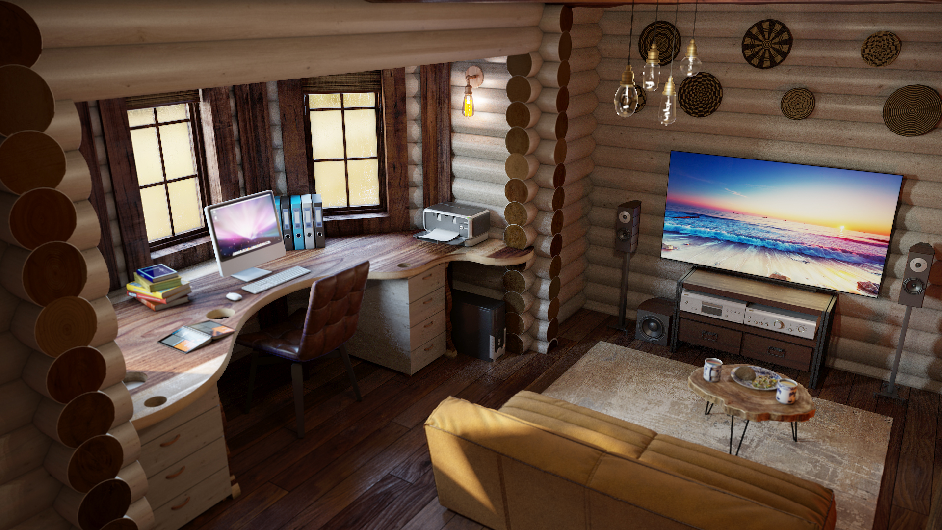 Варианты интерьера в срубе.-55