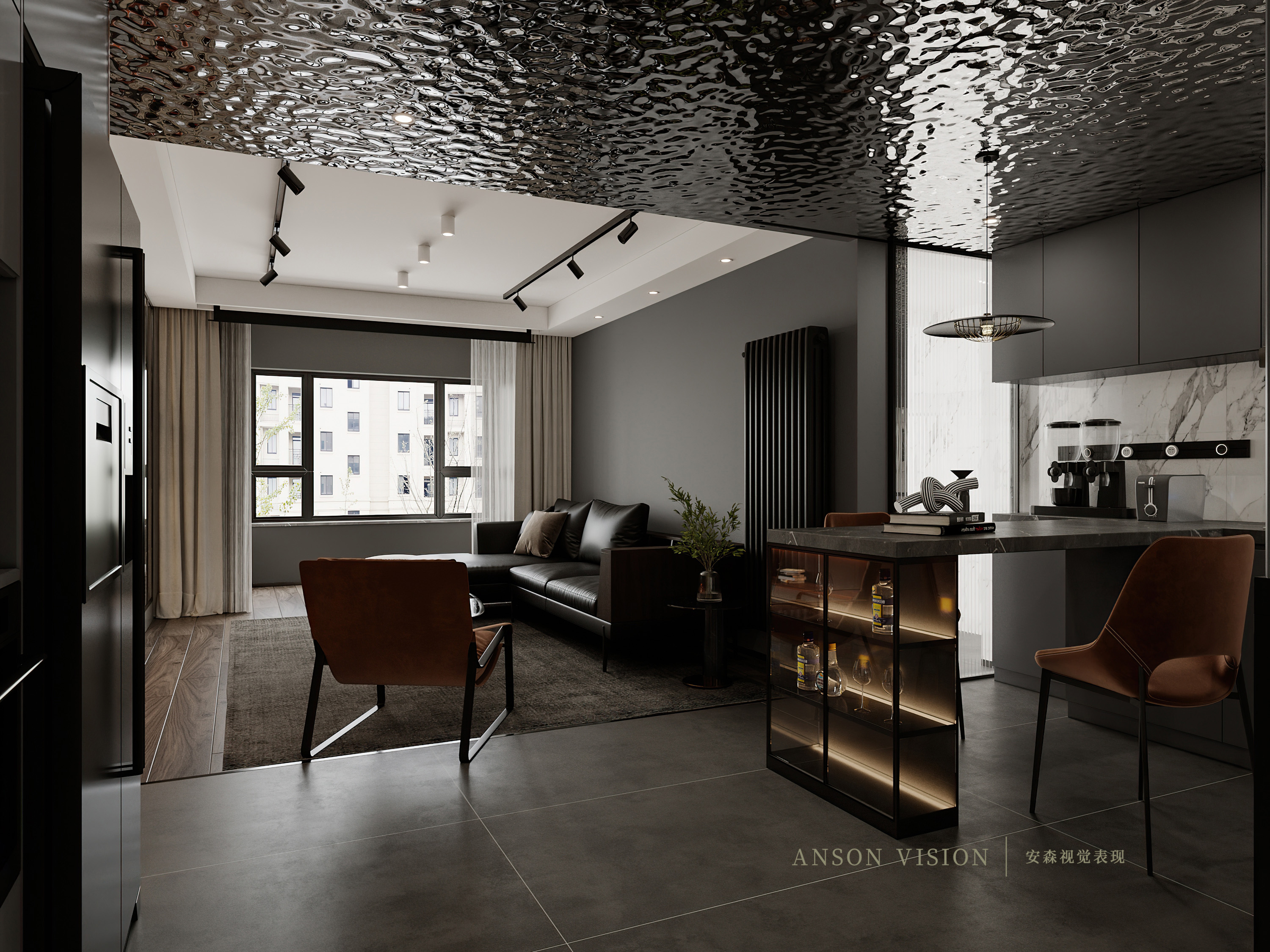 现代黑暗风客餐厅卧室设计丨Ansonvision·蒙头睡-7