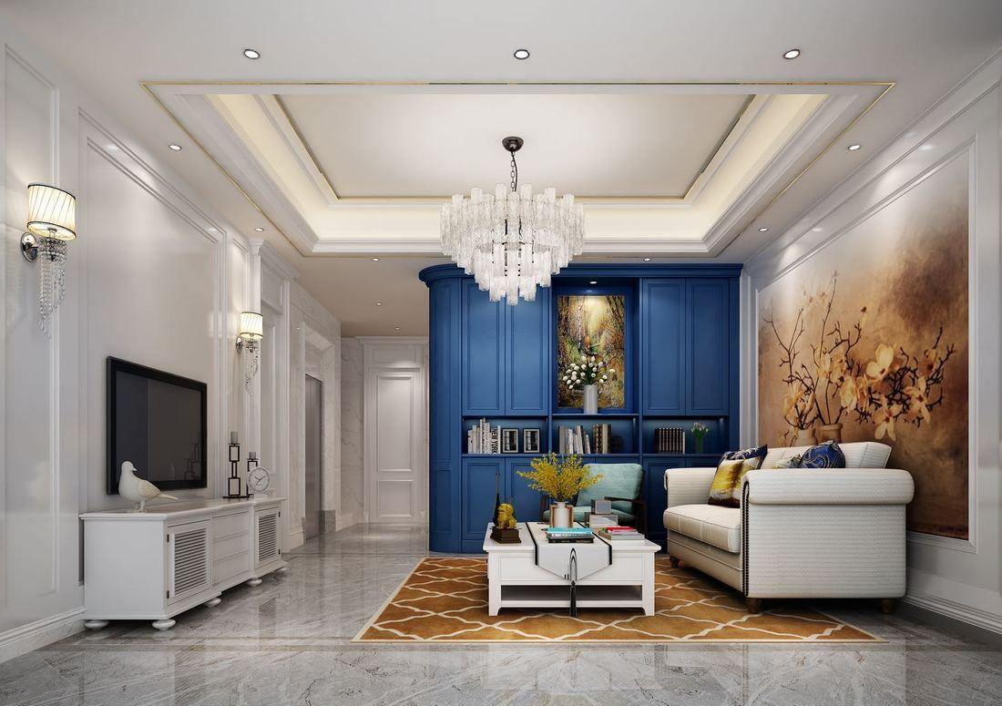 幸福 N 次方 | 精致优雅蓝色系客厅设计-4