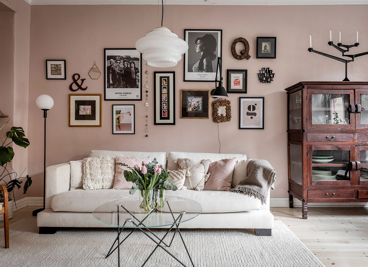 瑞典 60㎡粉色调公寓，复古橱柜增色不少-1