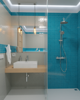 Diseño de baño, con diversidad de colores