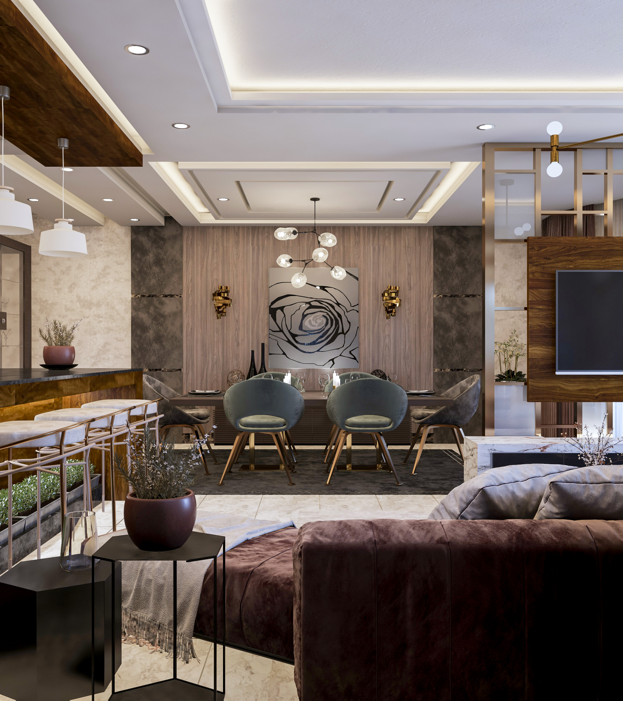 当代接待区与开放式厨房设计-8