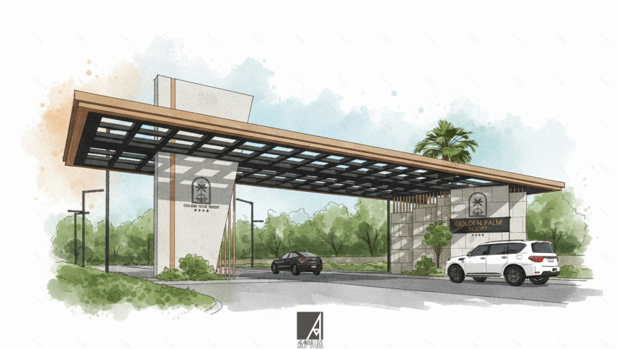 Golden Palm Resort Entrance - Architectural Design GATE-5