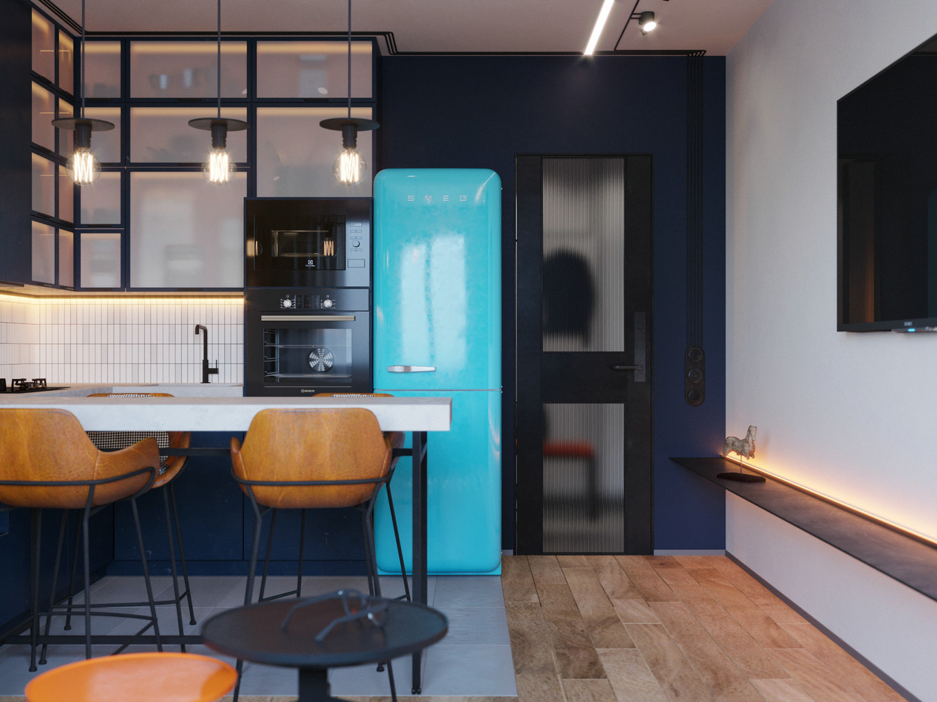 橙蓝双色打造惊艳空间，专业点评设计亮点-23