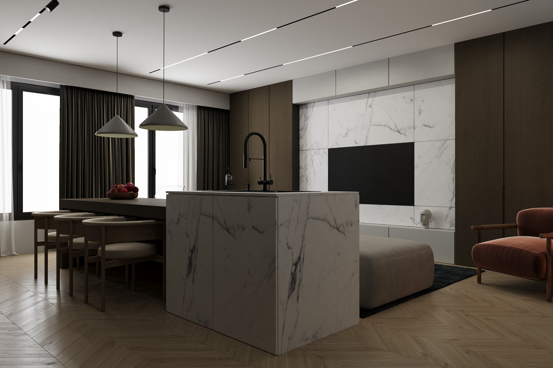 客厅餐厅（在一些房屋布局中，将客厅和餐厅打通成一个空间时的称呼） 丨Artavazd Samsonyan-10