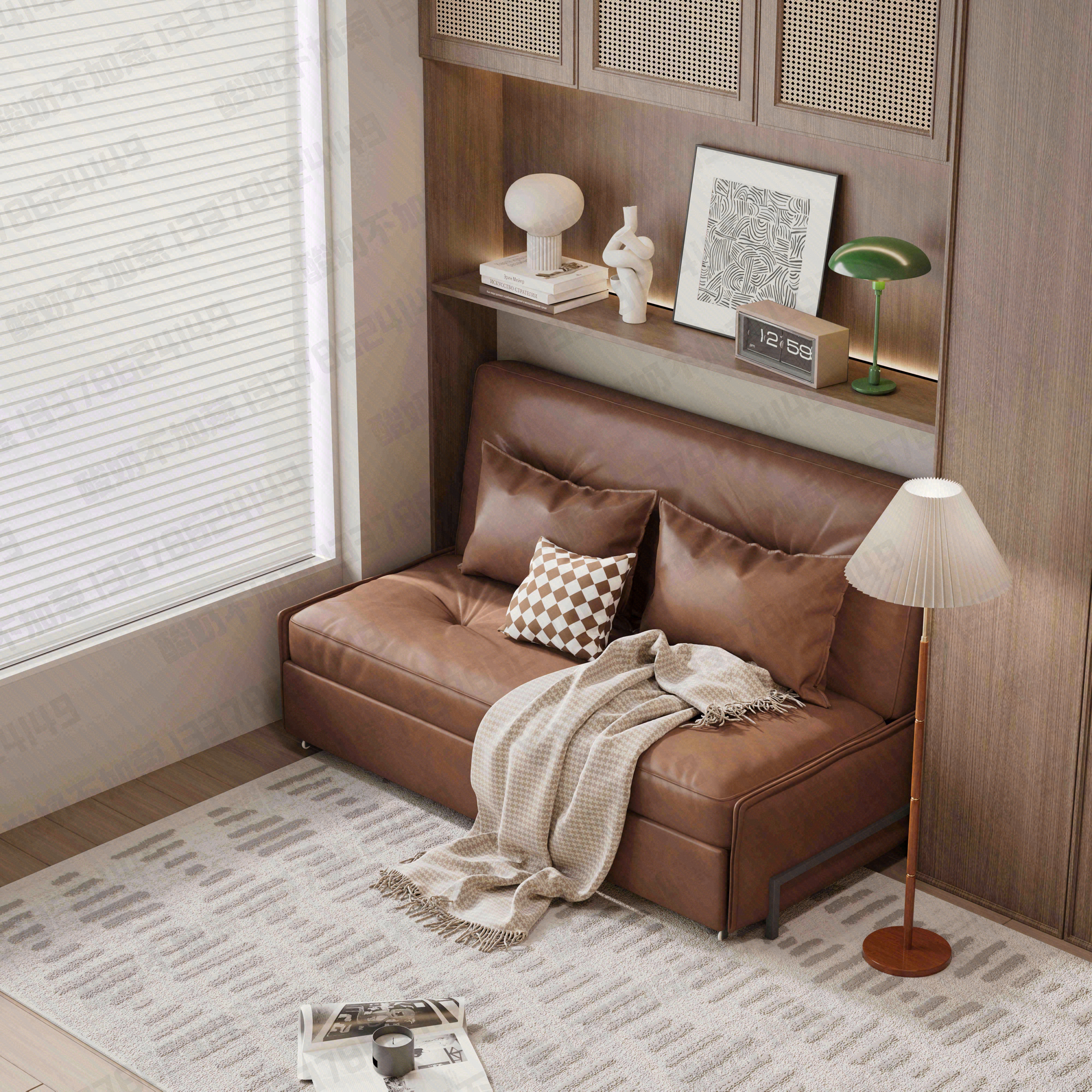 中古风沙发床场景渲染-5