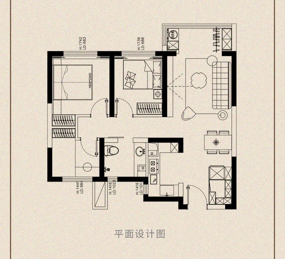 91㎡现代奶油风小户型-7