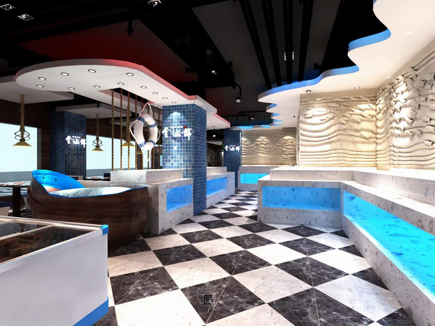 海鲜餐厅设计案例 | 一个深邃灵动的海底世界-1