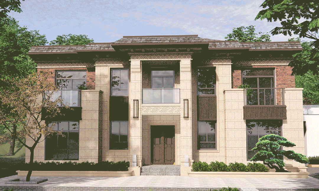 【设计师案例】土建参考造价85万，面宽16m×进深12.9m北京密云二层新中式别墅-1