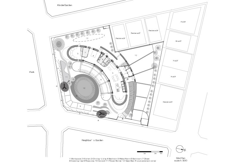 豪华别墅 现代风格一个有绿色屏障设计的弧型 日本 埼玉-7
