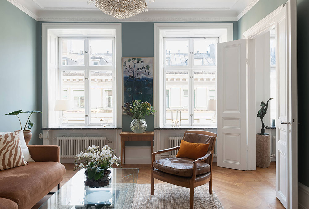斯德哥尔摩 102 平米优雅公寓 | 海洋风蓝调与温暖焦糖色的完美结合-4