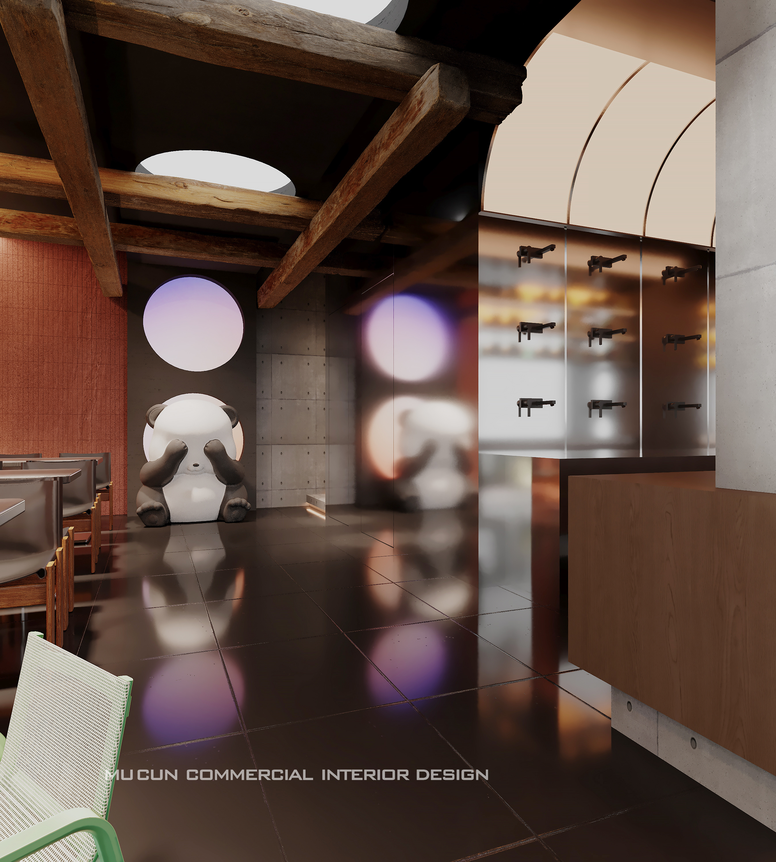 熊猫主题餐厅未来金属质感多种功能交替-3