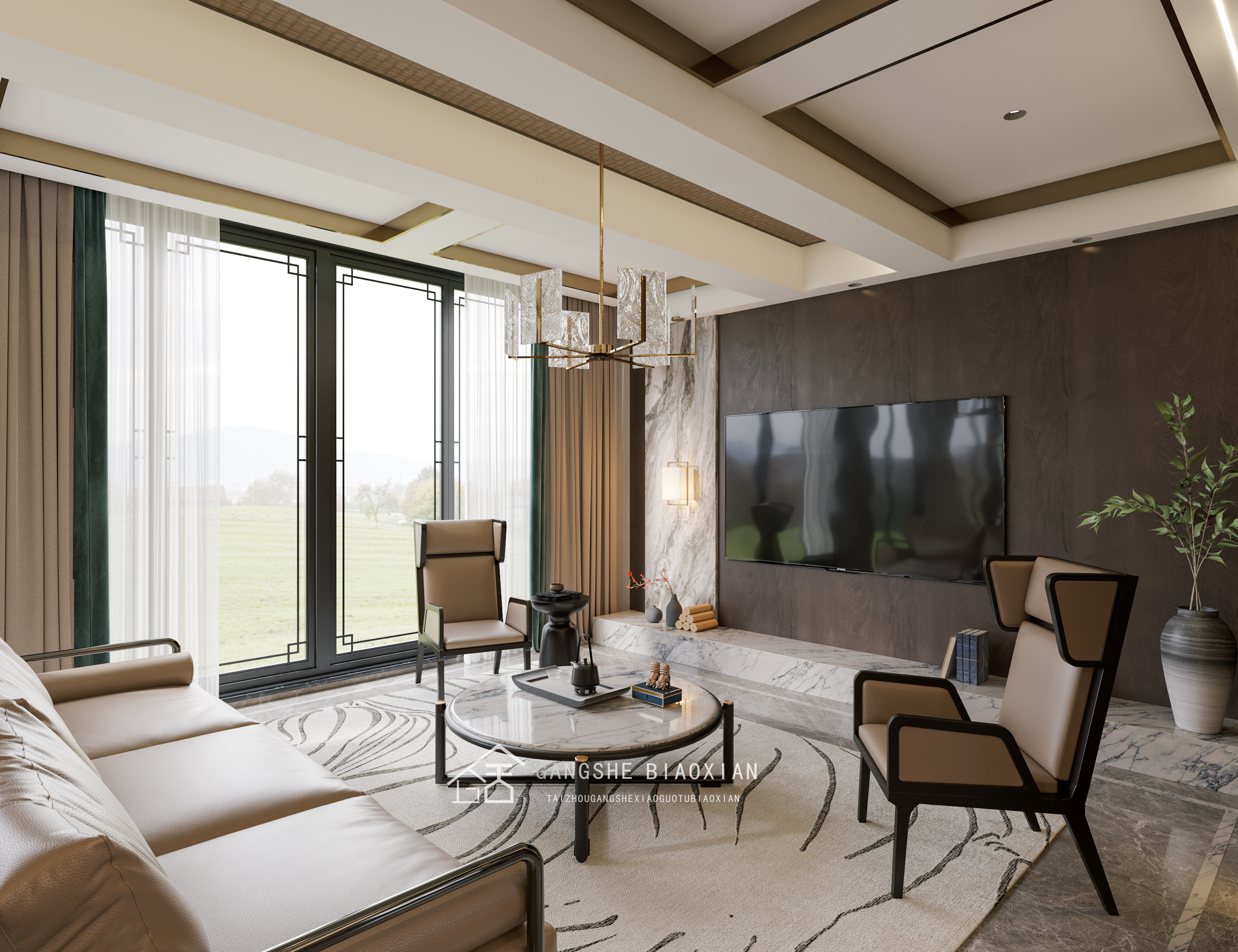 新中式别墅效果图案例丨冈舍效果图高端组-15