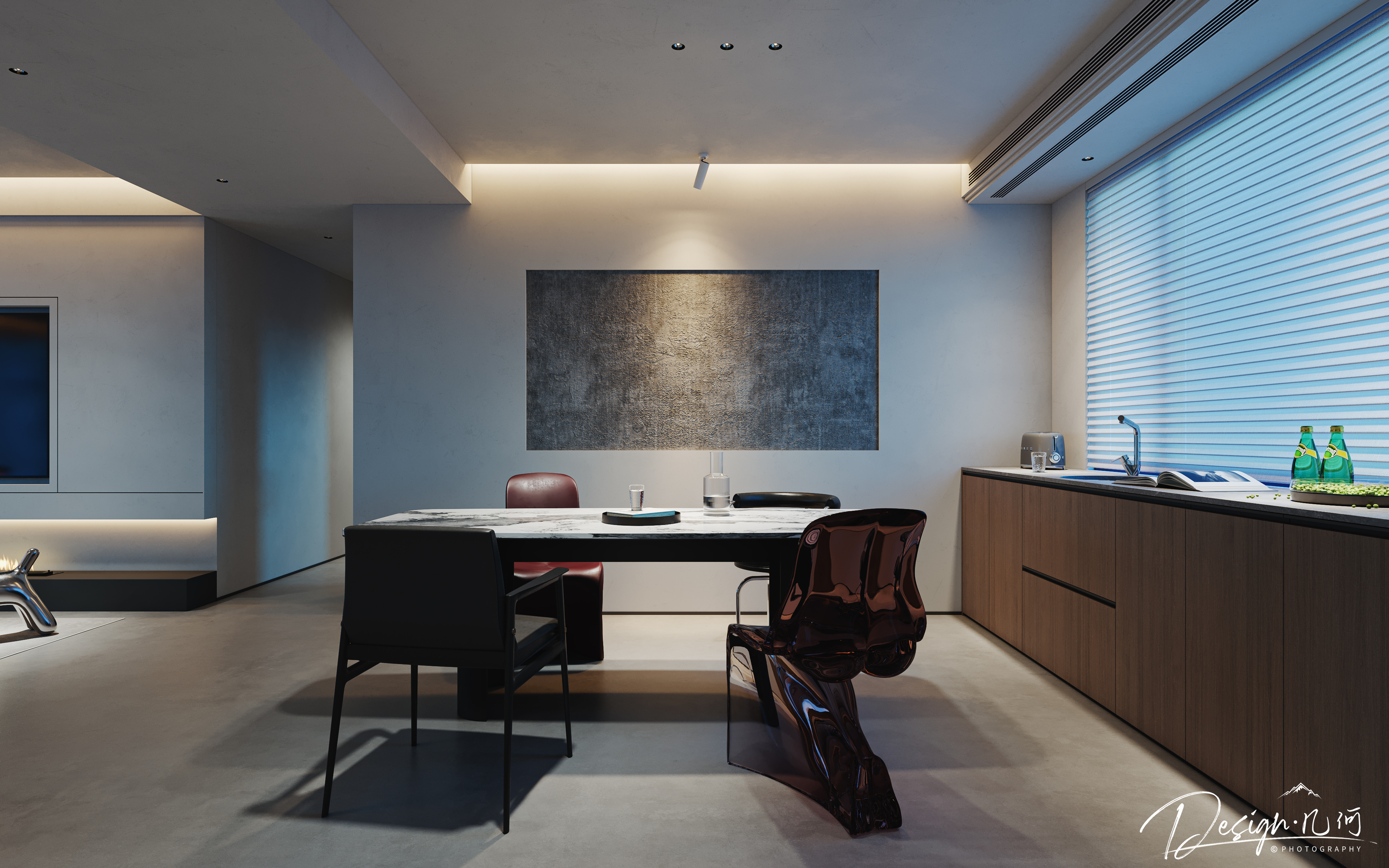 几何空间视觉表现 | 星海国际现代客餐厅（夜景）-4