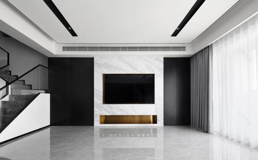 黑白灰墨绿轻奢复式之家-20