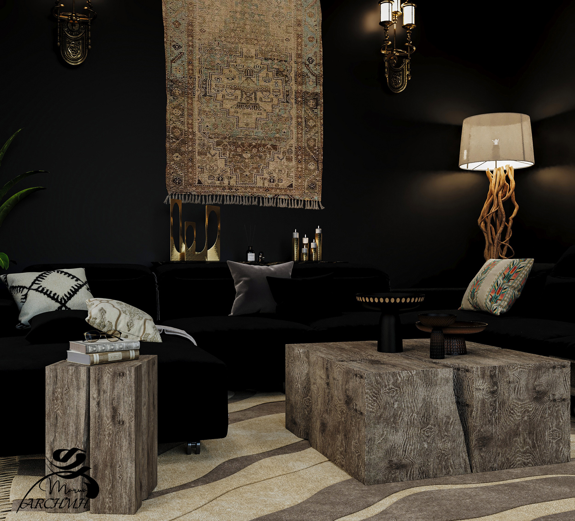 Moody Elegance | Black Interior Scene-14