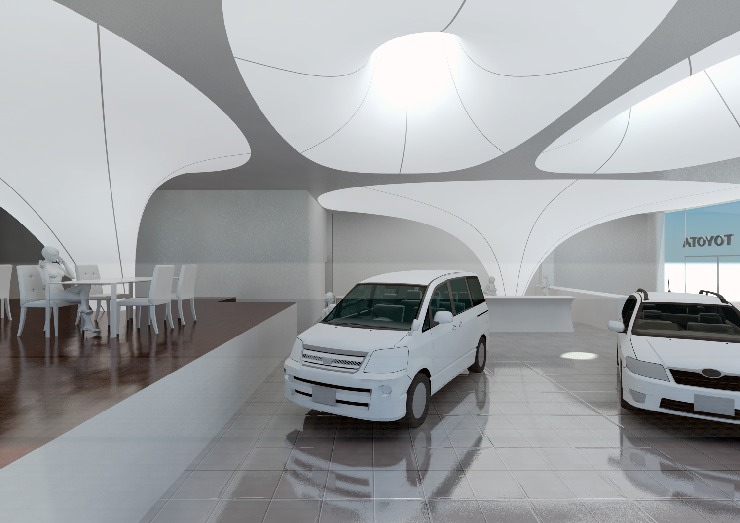 丰田汽车经销商的白色布料天花板设计-14