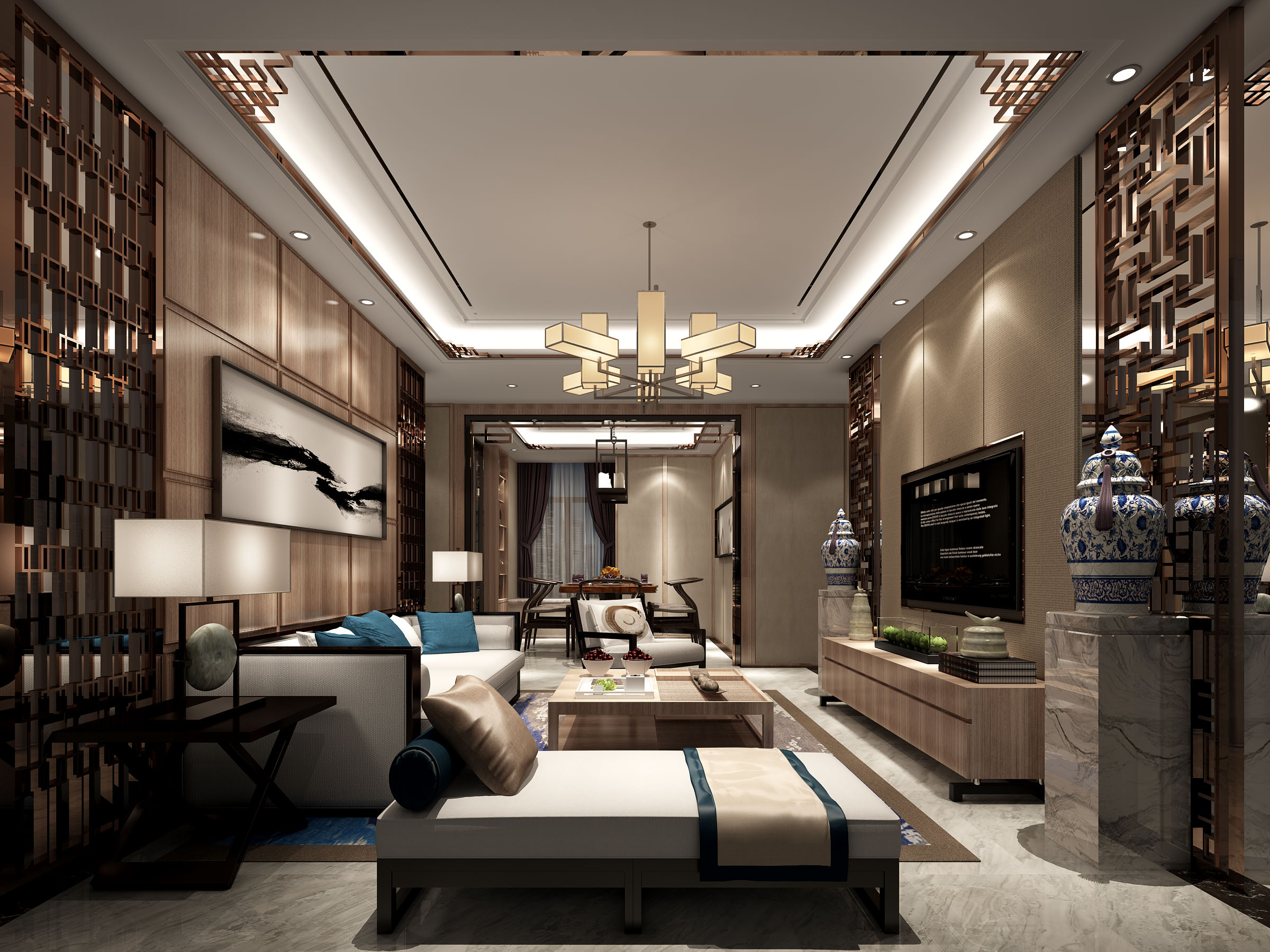 新中式 中式古典 奢华家装别墅样板房-6-16