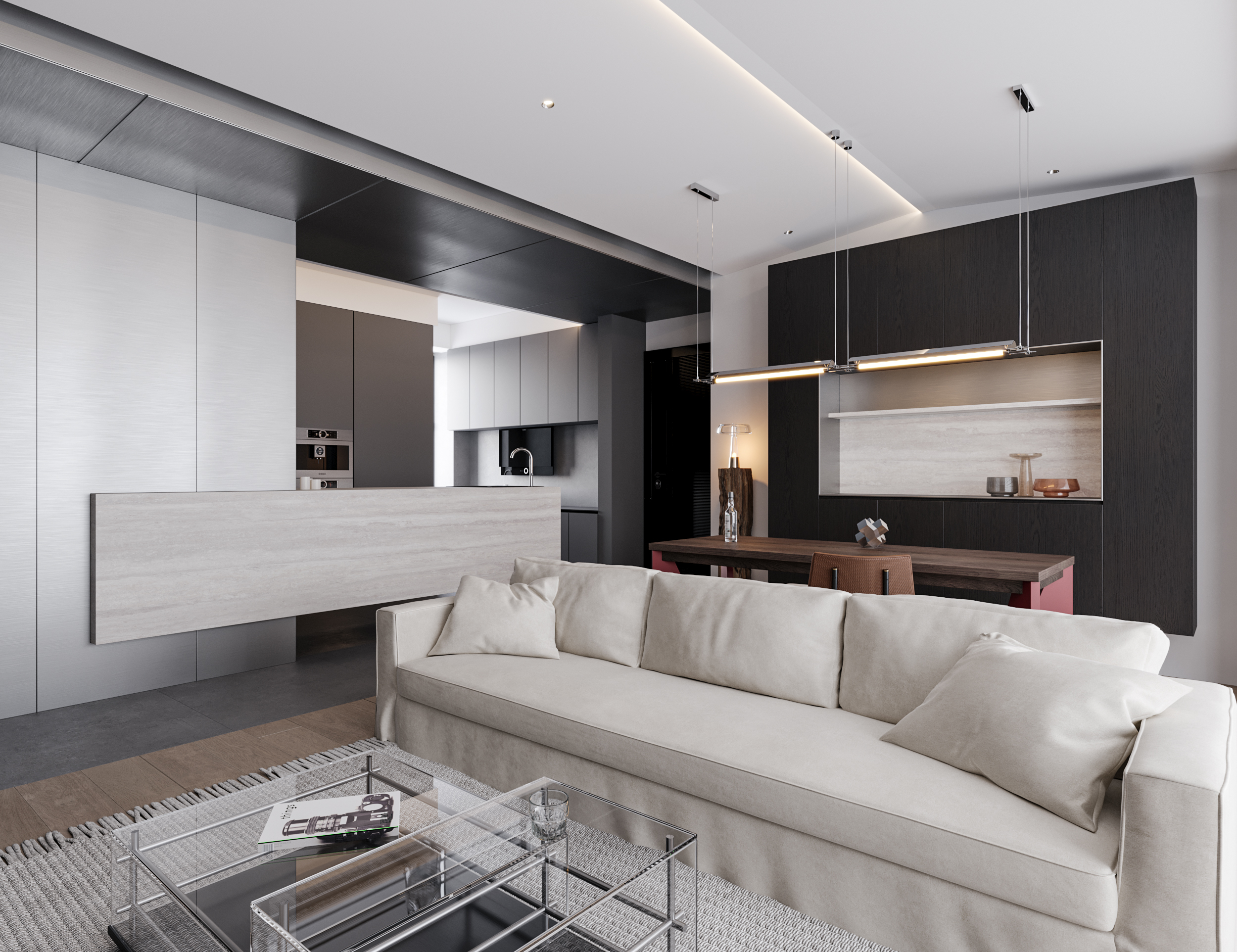 现代风格大横厅客餐厅效果图案例丨冈舍效果图表现-15