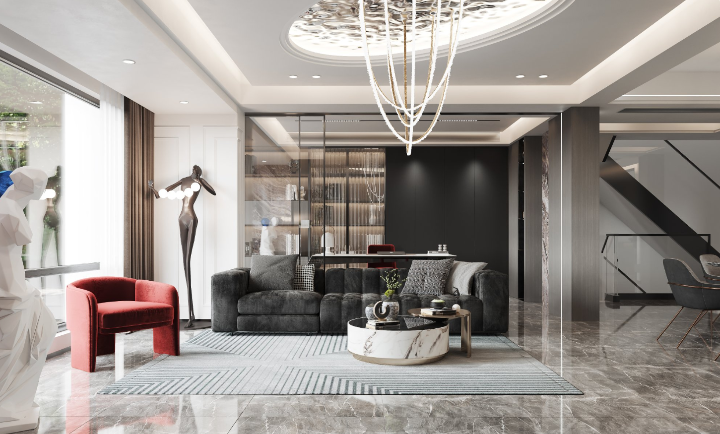 黑白灰现代大平层设计-5