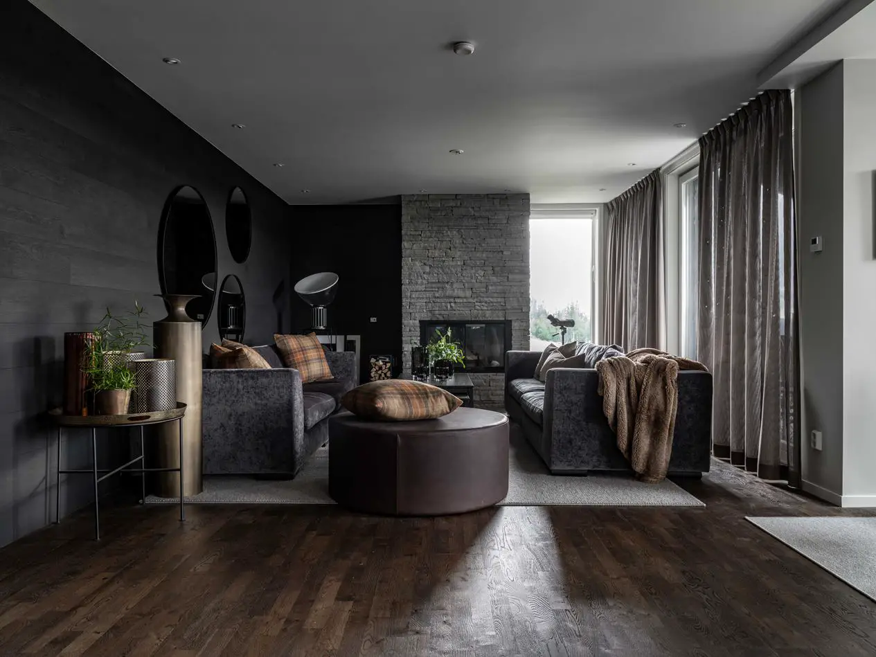 瑞典高山现代暗色调住宅设计-1
