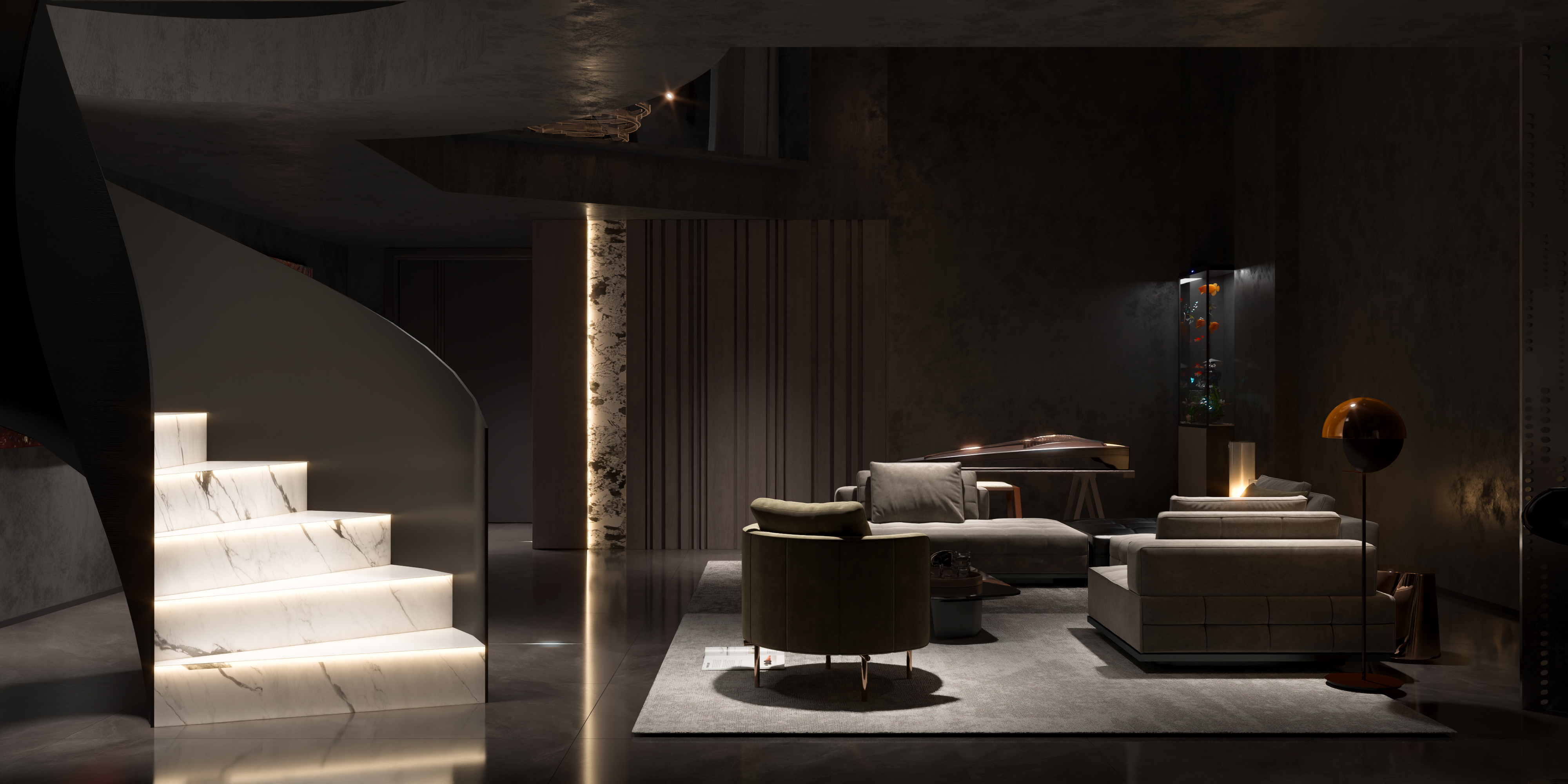 现代风地下室设计暗黑色调（郑州滨河风华）-7