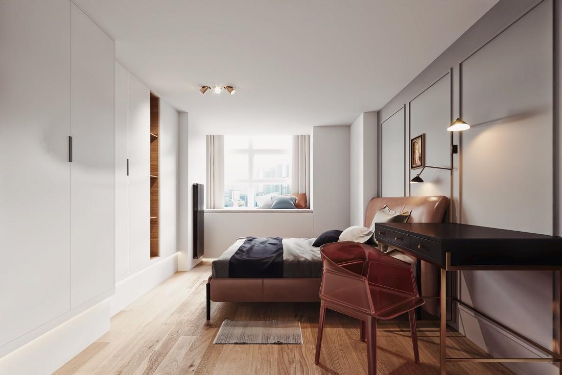 蓝色轻奢极简男生卧室设计-4