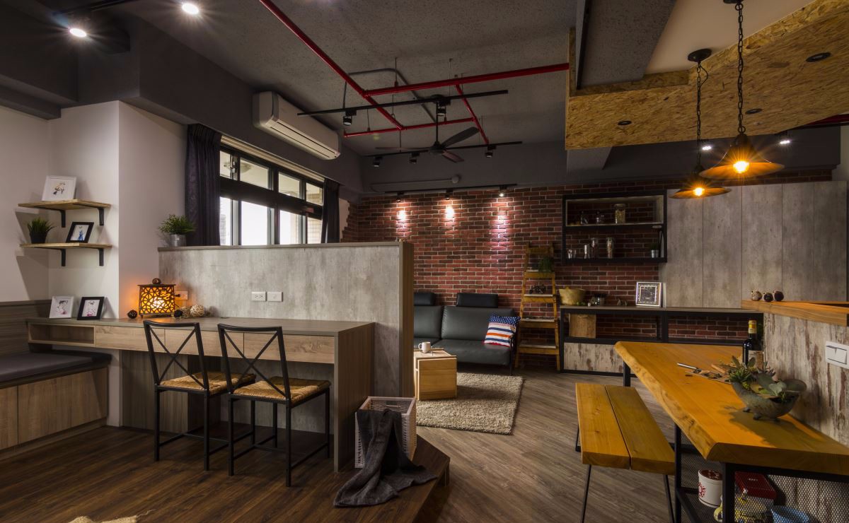 25 坪工业风幸福婚房，裸露砖墙与铁艺的完美融合-13