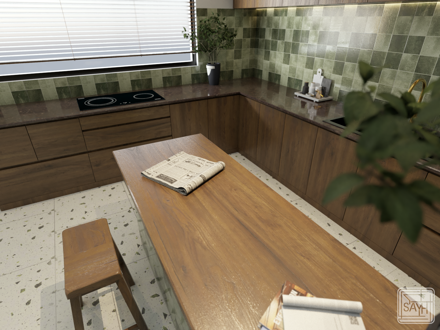 Green Tile Kitchen – A Warm Modern Retreat-23