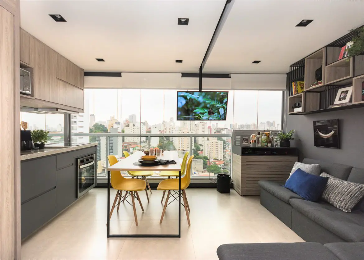 巴西 34m2 时尚简约工作室，色彩鲜明分区巧妙-1