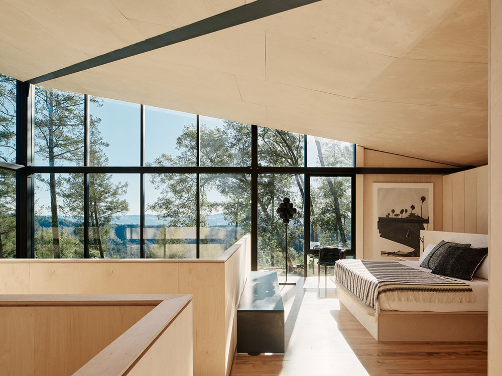 加州纳帕谷的现代玻璃金属森林别墅-7