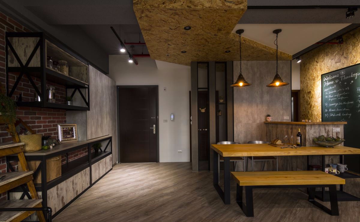 25 坪工业风幸福婚房，裸露砖墙与铁艺的完美融合-6