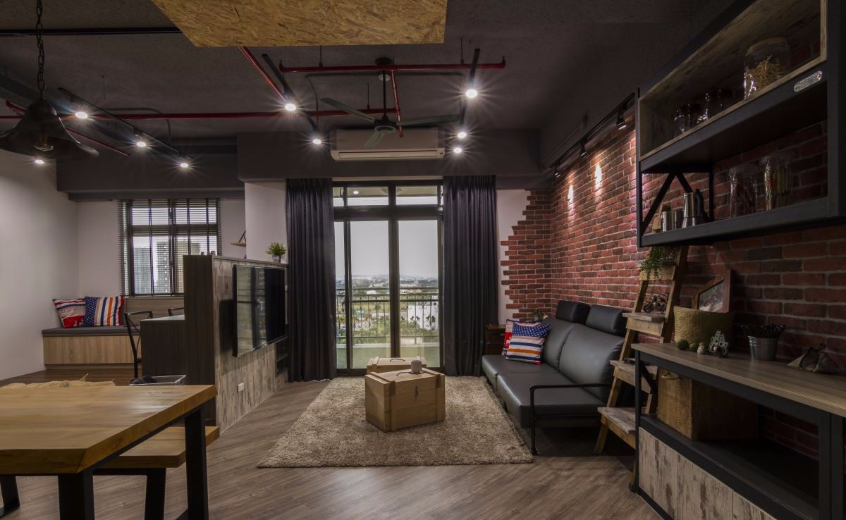 25 坪工业风幸福婚房,裸露砖墙与铁艺的完美融合-3