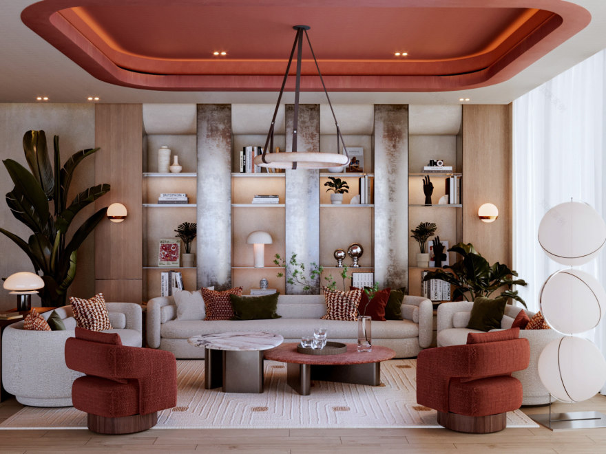 现代住宅起居与餐厅空间设计丨沙特阿拉伯-5