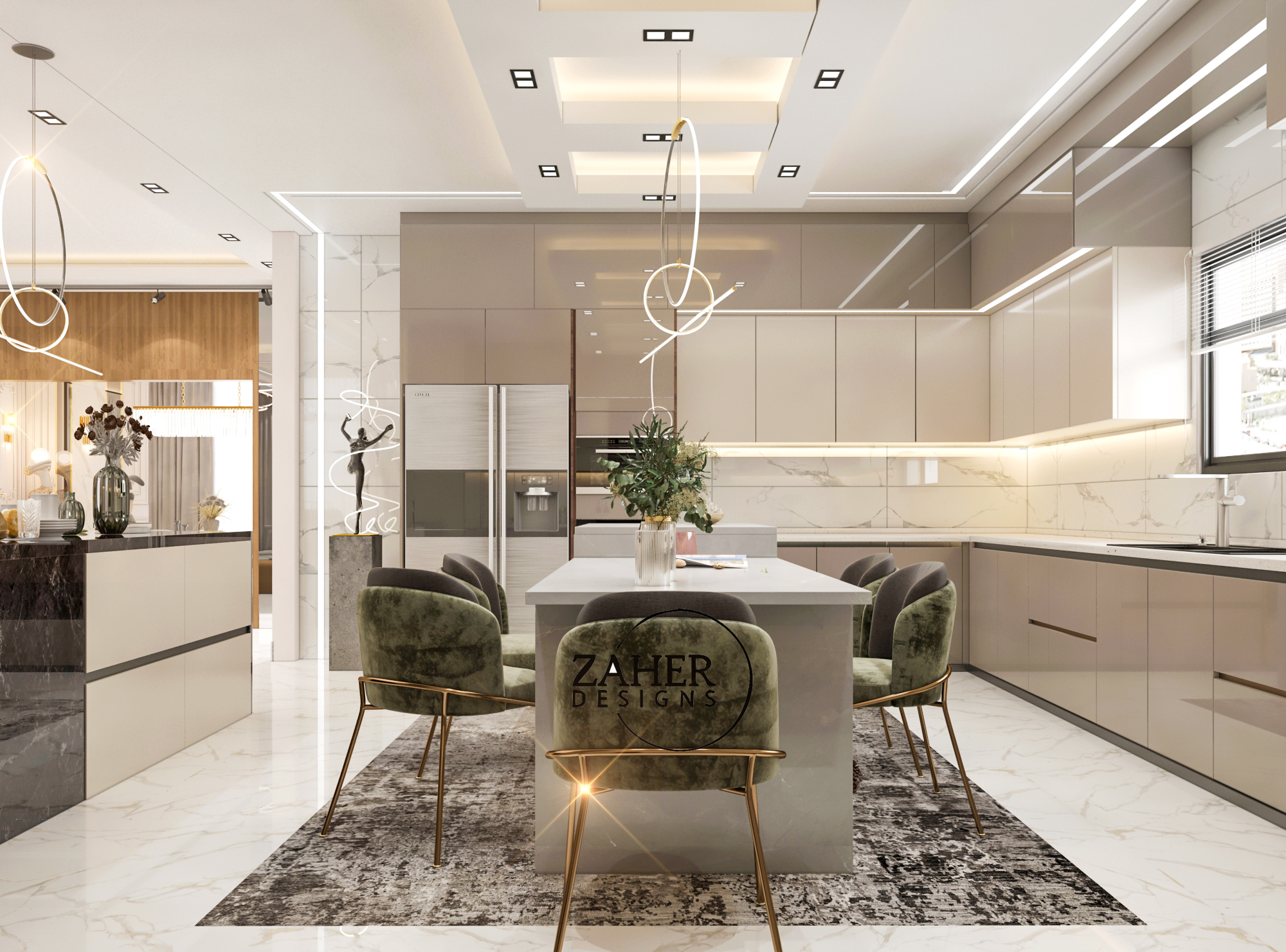 沙特阿拉伯豪华客厅与开放式厨房设计-12