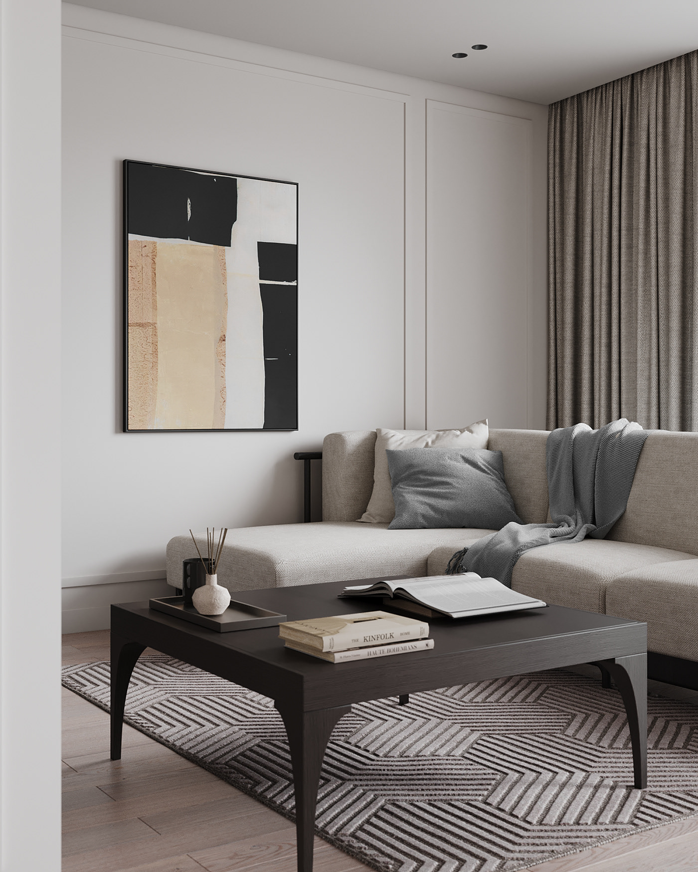 90㎡高级灰色系公寓设计-0