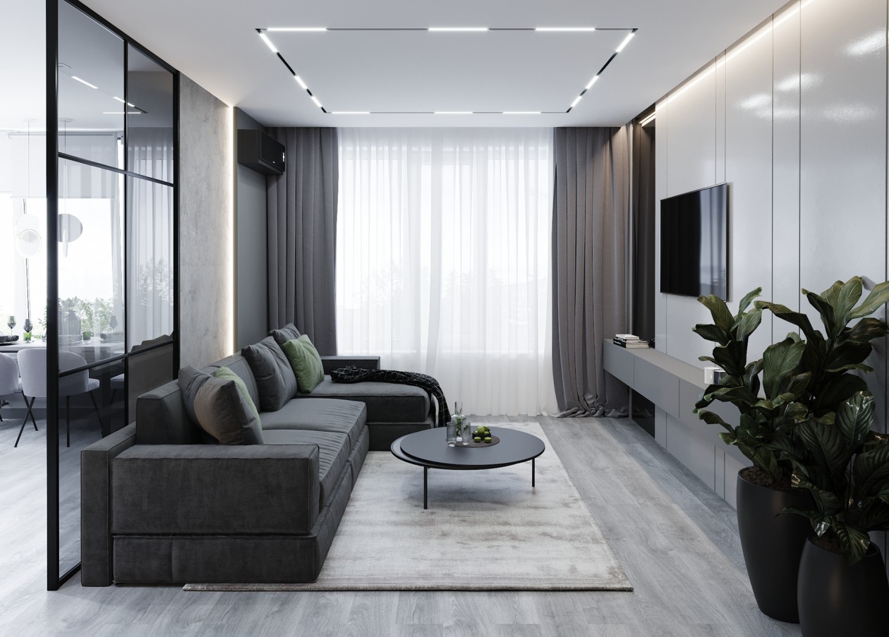 93㎡灰色系空间设计 演绎现代人的精致生活-2