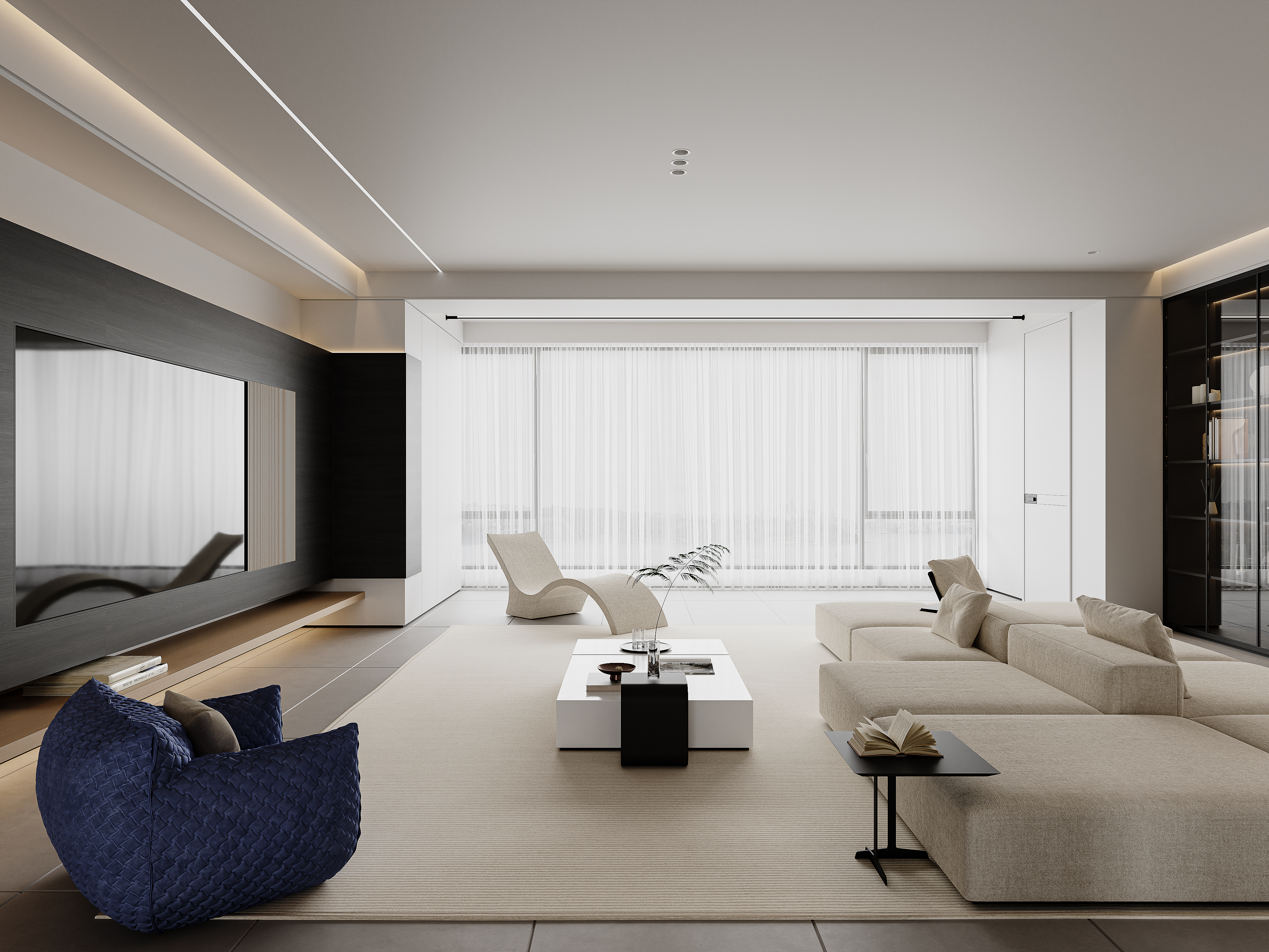 现代极简 木纹色和深色的碰撞，客餐厅-0