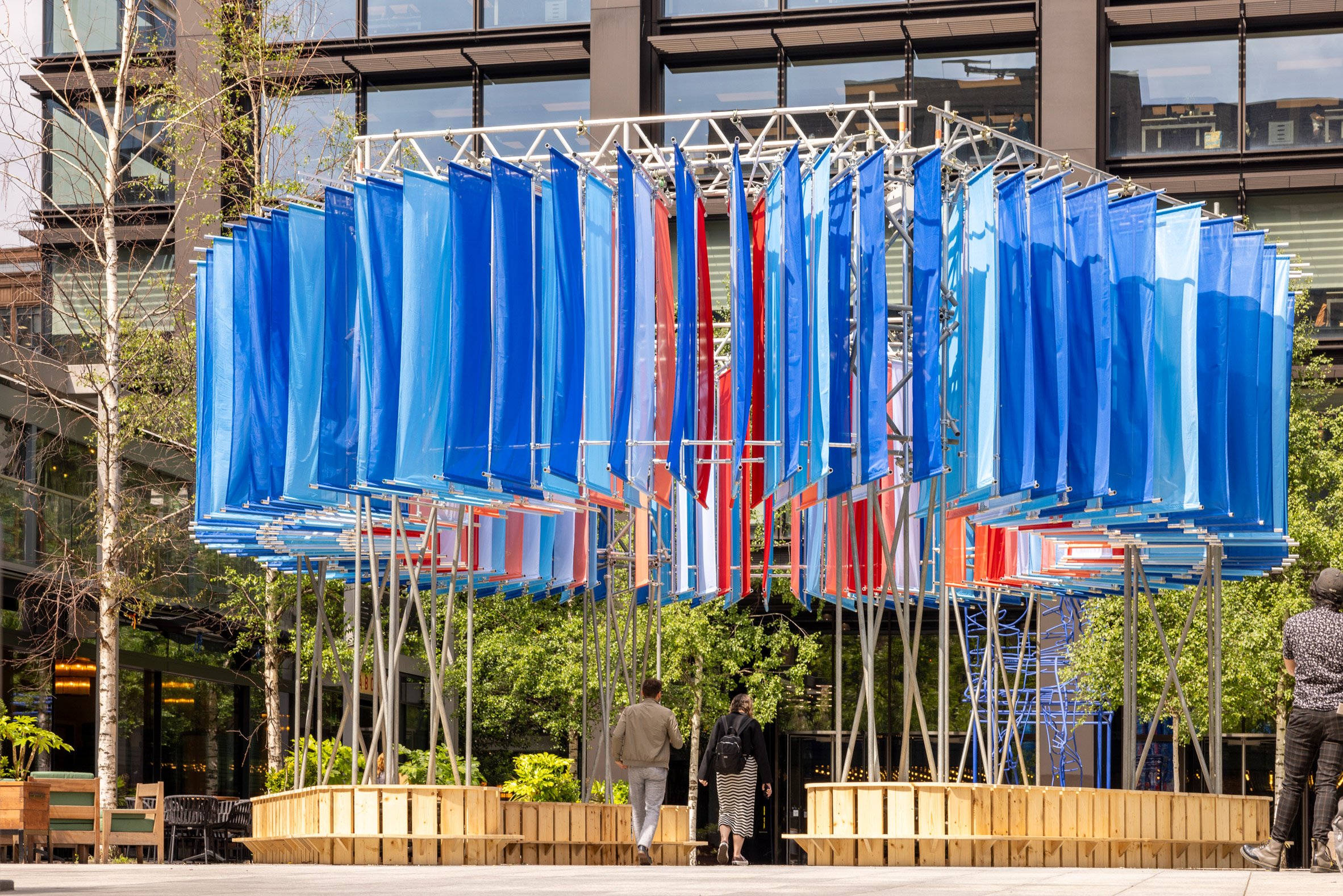 Foster + Partners and NEON create colourful pavilions from "everyday" building materials-3