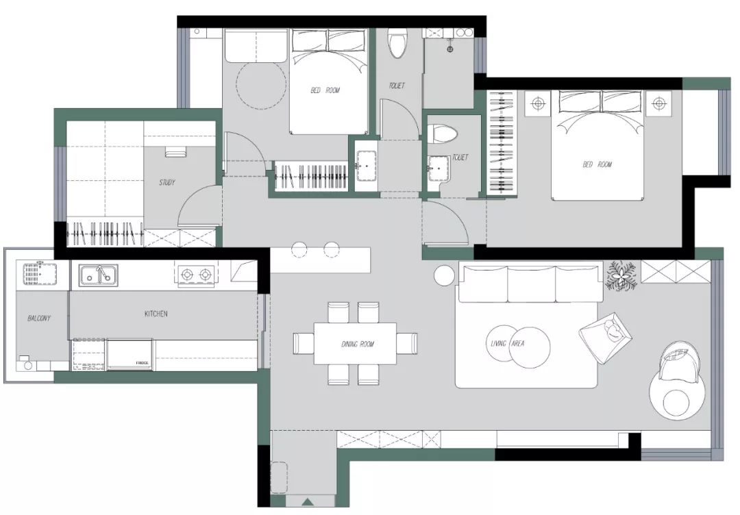 85㎡水电云立方套三双卫,绿色艺术空间的焕新设计-21