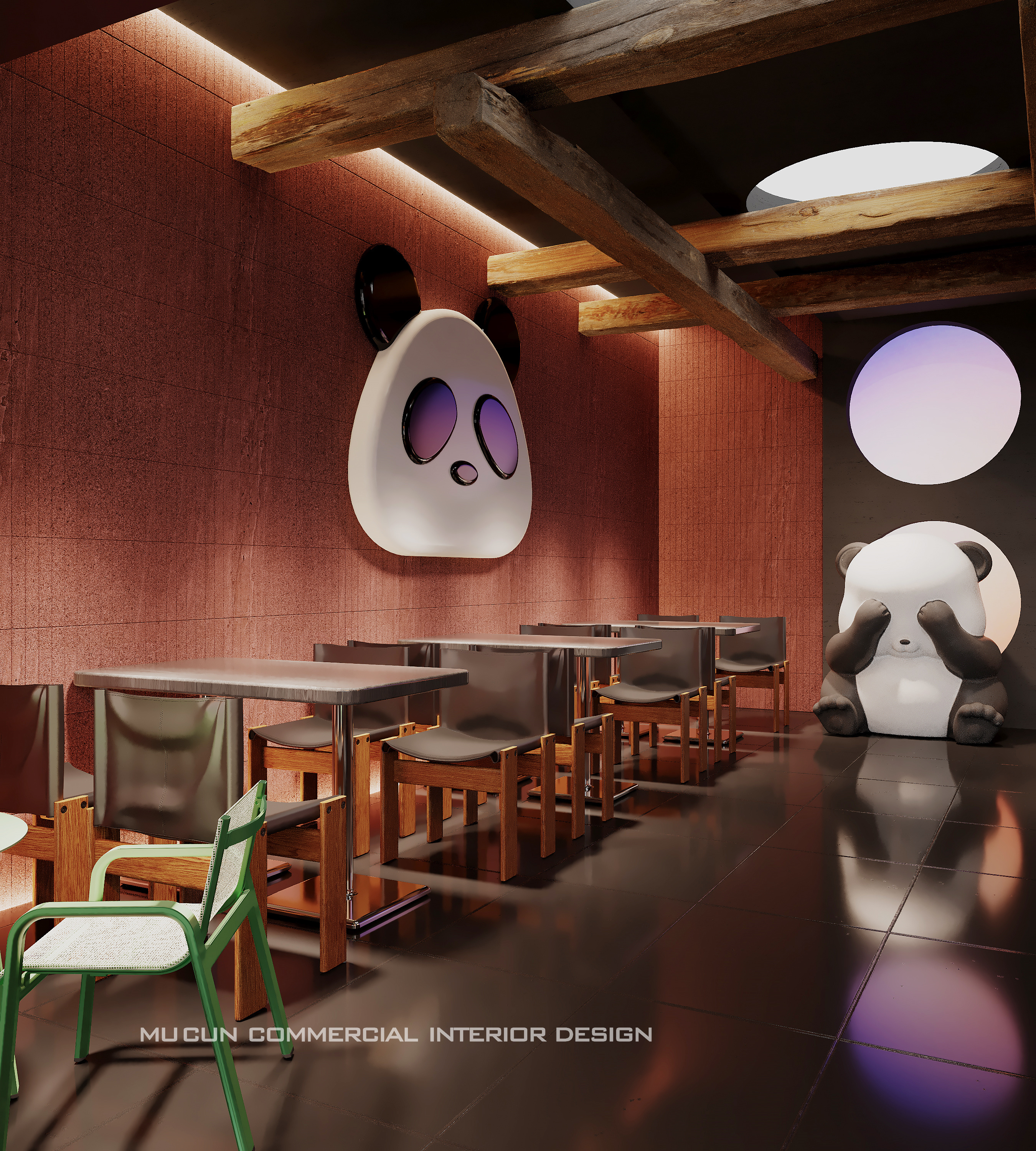 熊猫主题餐厅未来金属质感多种功能交替-11