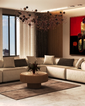 Crimson Luxe | Modern Living Room Interior