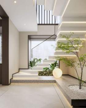 现代别墅轻奢风格客餐厅效果图表现