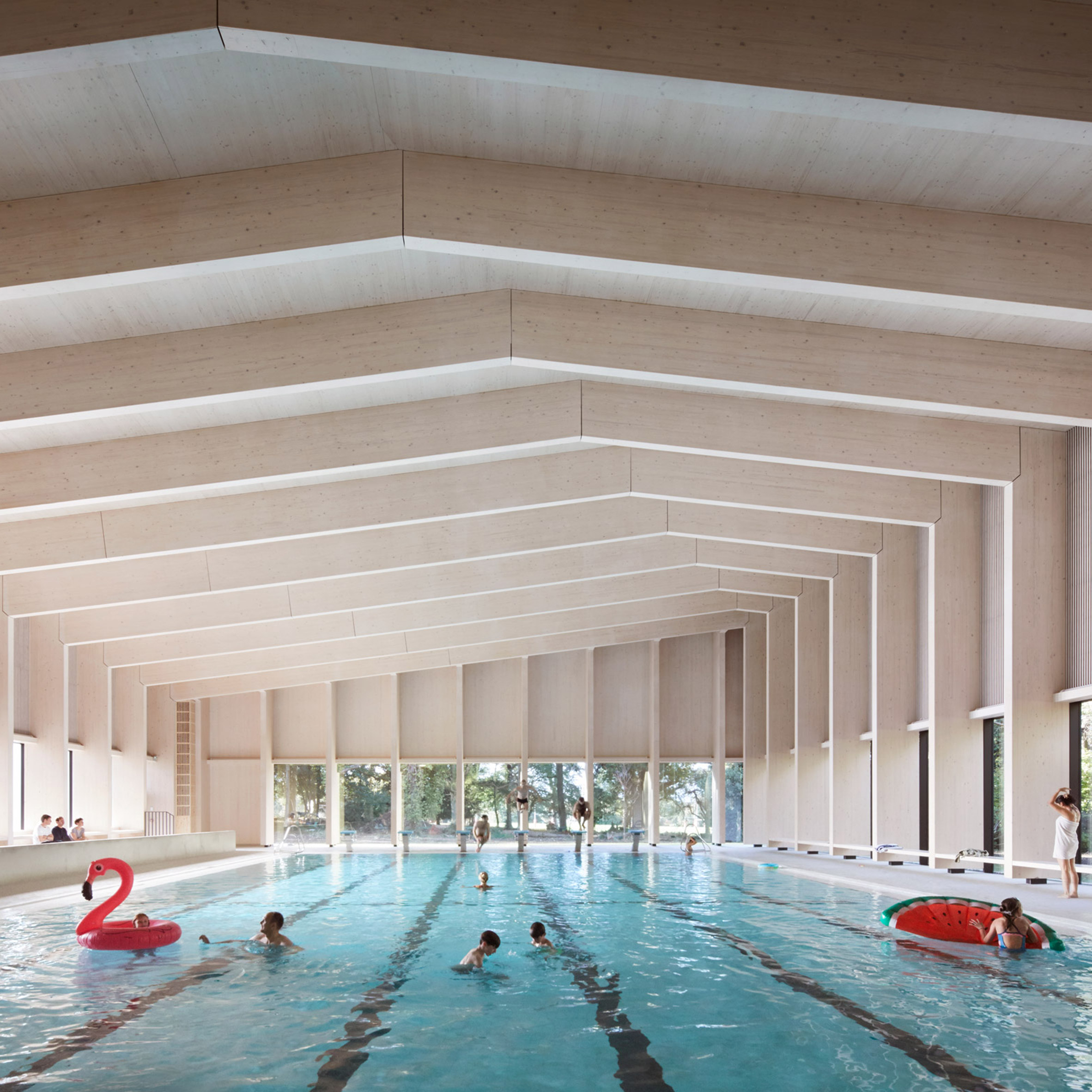 HawkinsBrown uses engineered wood to build school swimming pool-0