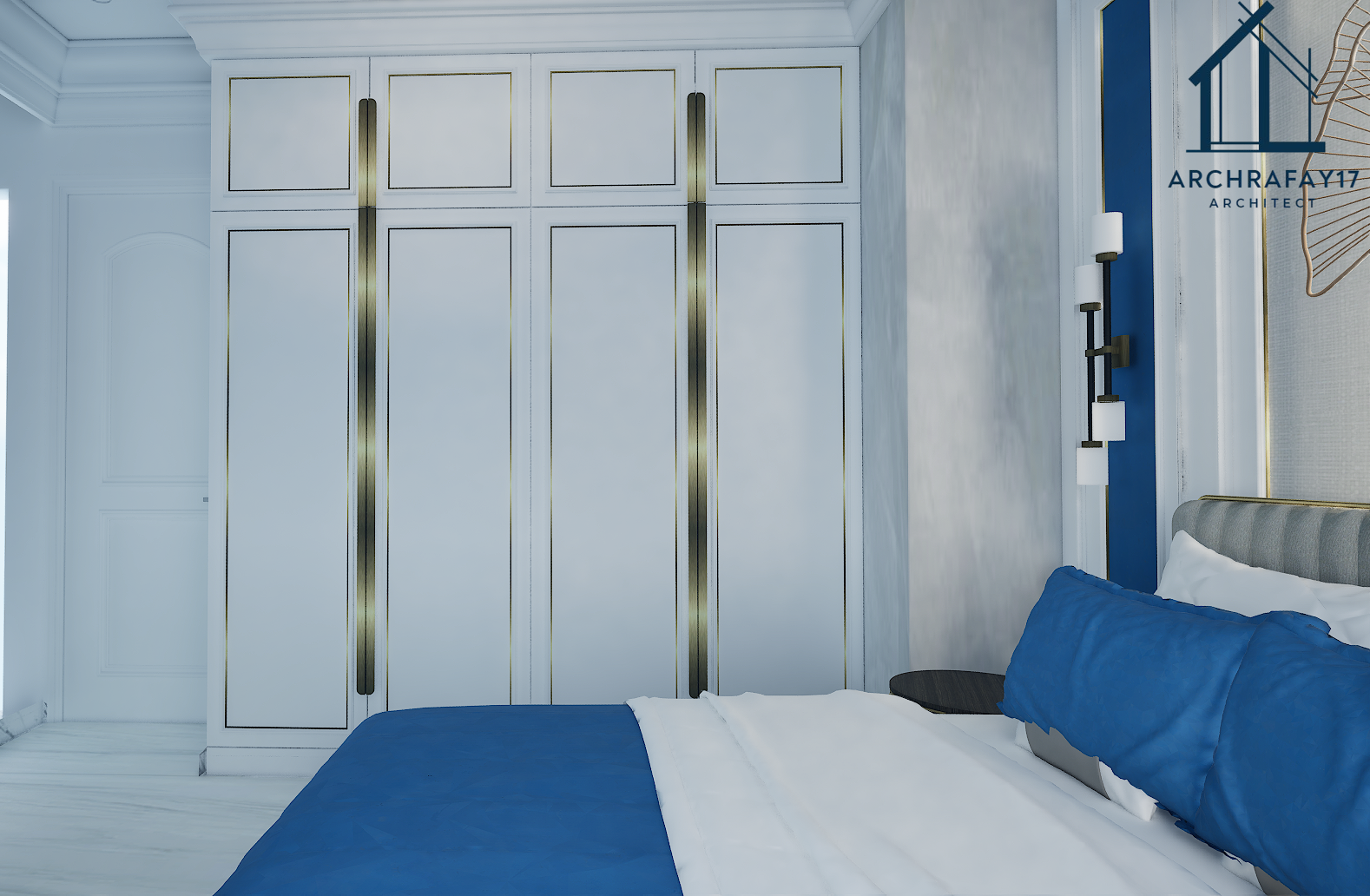 Minimalist Bed room interior design blue scheme-6